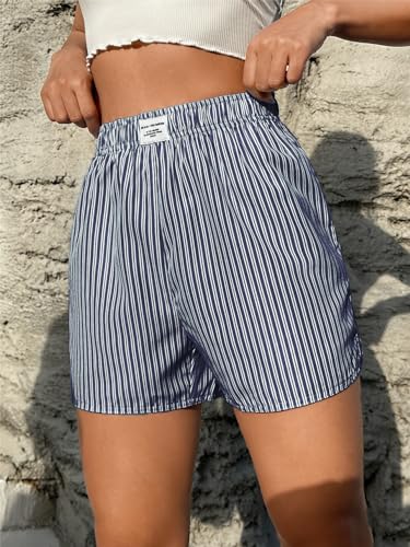 SOLY HUX Women's Y2K Striped Boxer Shorts Elastic High Waisted Straight Leg Workout Gym Shorts3