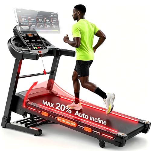 Image of Auto Incline Running Treadmill - 20-Level Incline Folding Treadmill, 12 MPH Max Speed, 400 LBS Capacity, Wide Running Belt, Bluetooth & Step Counter, Upgraded 2026
