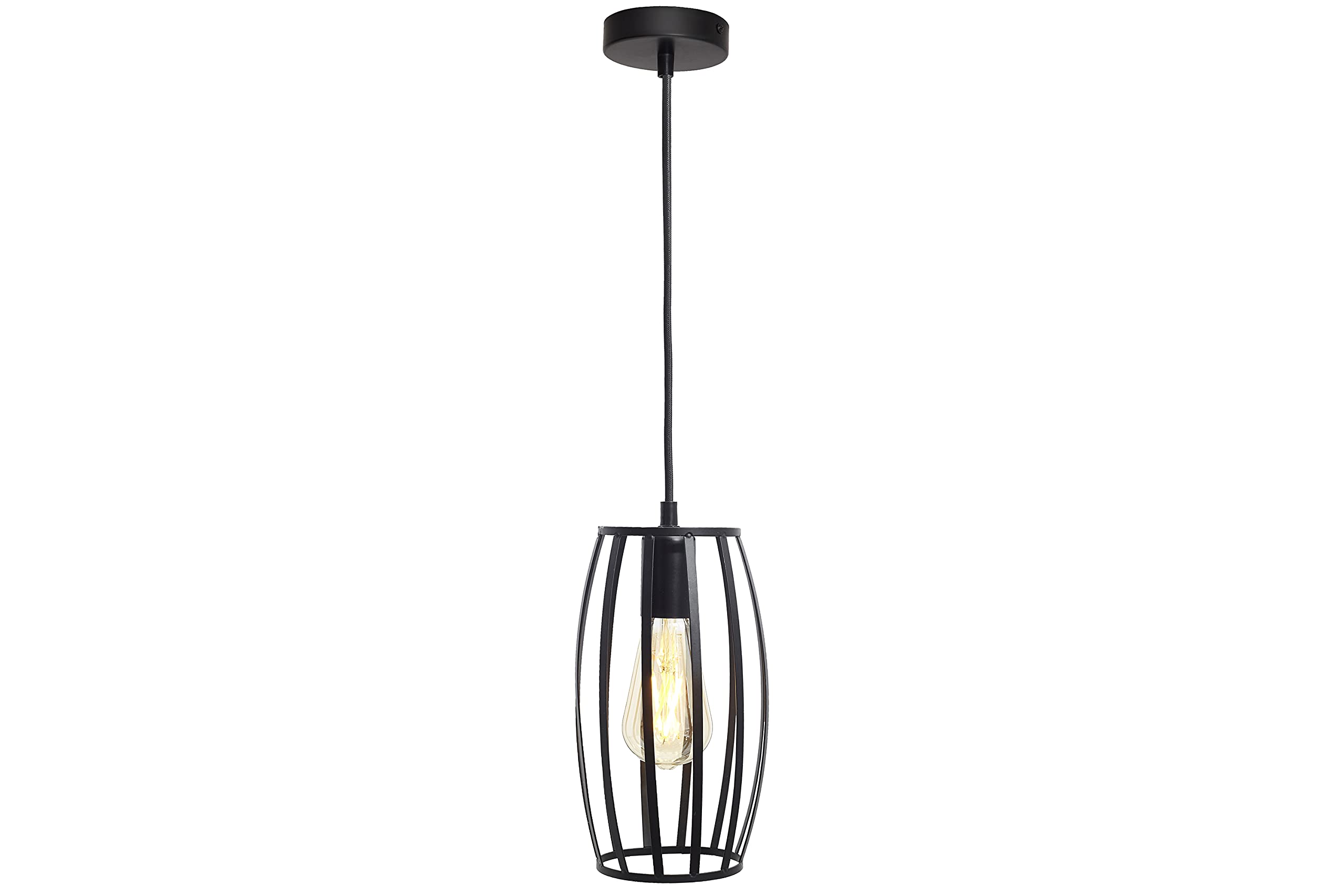 4lite Indoor Basket Pendant Ceiling Light (Matt Black) Pear Shaped Decorative Cage Light with 640lm E27 ST65 LED Smart Amber Coated Filament Bulb- 4L1/7014-4Yr Guarantee — image 1