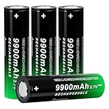 PAOWANG 18650 Rechargeable Battery 9900mAh Flat Top 4 Pack 3.7Volt 18650 Batteries for Headlamps LED Flashlights