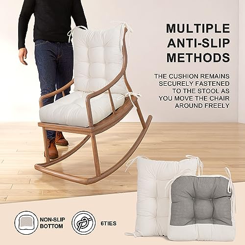 Image of Lokex Rocking Chair Cushion Only,Tufted Non-Slip Comfortable Rocking Chair Cushions Indoor with Ties,Striped Rocking Chair Pads (White-S2064-1, 21x17 /17x17)