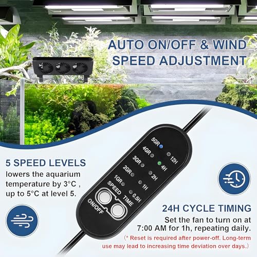 Image of Aquarium Chiller Fan, 4 Powerful Fish Tank Cooling Fan with Adjustable 5 Speed Controller 5 Timer Setting, Aquarium Chiller 180 Rotation Aquarium Cooler (3 Fans-Black)