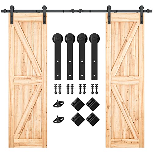 SMARTSTANDARD 8 FT Double Barn Door Hardware Kit Fit 24 W Door Panel
