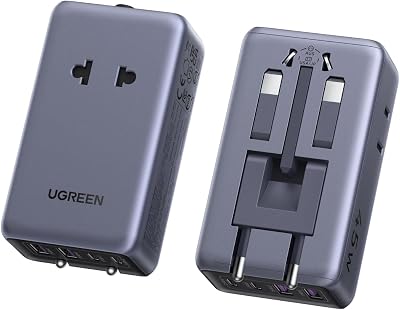 UGREEN 6 en 1 Adaptateur Prise Universelle Voyage PD 45W 2 Prises AC 2 USB C 2 USB A Chargeur International Type A I G C E K pour France USA UK Canada Australie Thailande Japon Chine