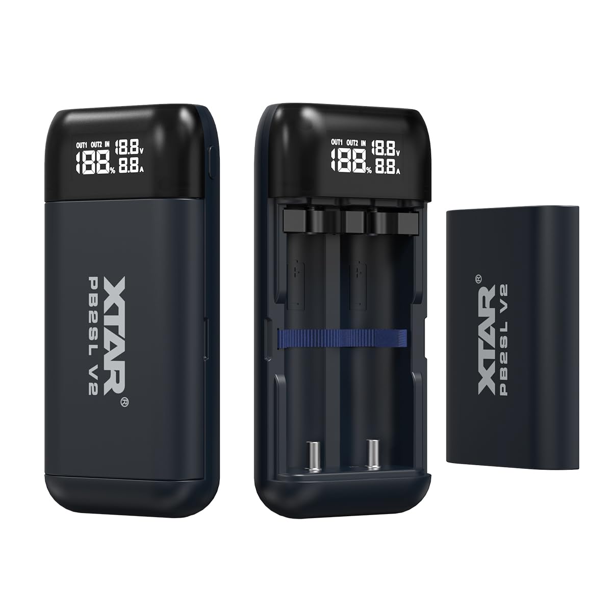 XTAR New PB2SL V2 Portable 18650 Battery Charger,USB C High-Speed Charger for 3.7V/3.6V Li-ion Rechargeable Battery 18650/18700/20700/21700(No Battery