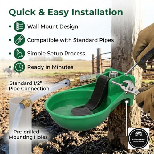 Image of Farmer King Automatic Water Bowl for Cows, Buffaloes & Horses | Auto Fill Livestock Water Drinker Feeder | Heavy Duty Farm Animal Drinking Bowl | Easy Install | Pack of 4