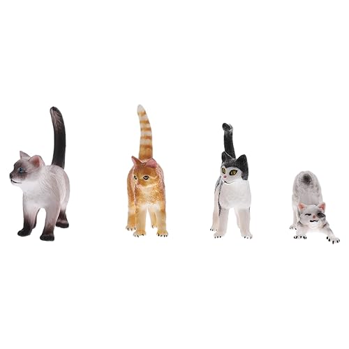 NUOBESTY Miniature Cat Figurines Set, 4Pcs Assorted Plastic Cat Models for Desktop Decoration, DIY Fairy Garden, Dollhouse, Bonsai, and Micro Landscape