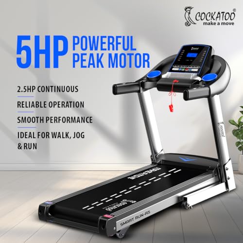Image of Cockatoo SmartRun A5 5HP Peak DC Motorized Treadmill for Home, with 15% Auto Incline, Max Speed 14 Km /Hr, Max User Weight 120Kg