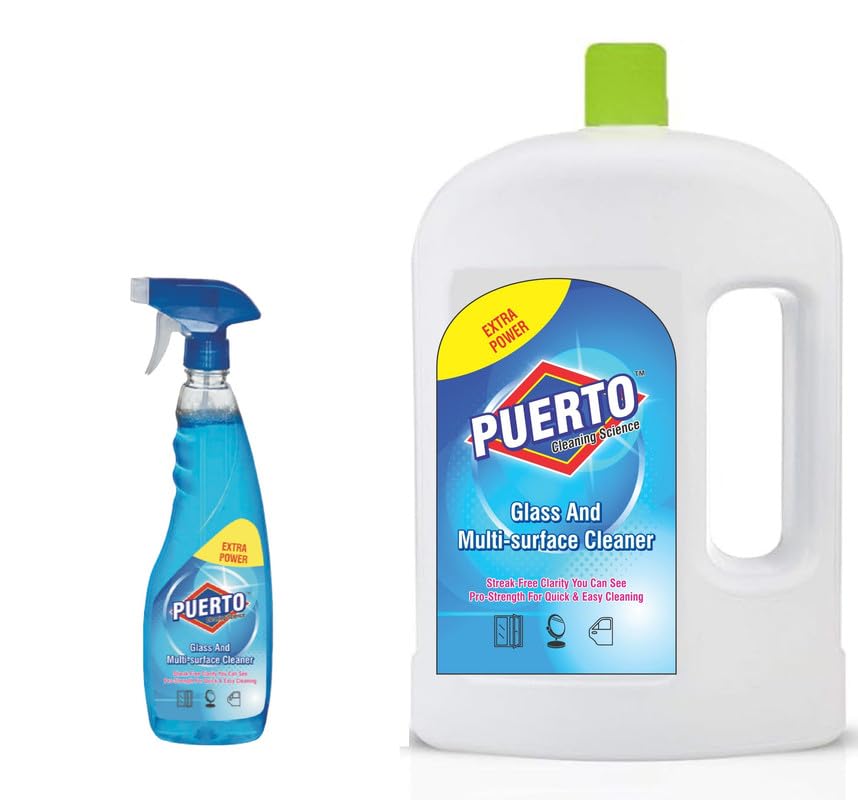 Image of Puerto 500 ml + 1 Ltr Refill Glass and Surface Cleaner Liquid Spray |Glass Cleaner for Car, Kitchen and Home Surfaces | Multi Surface Cleaner