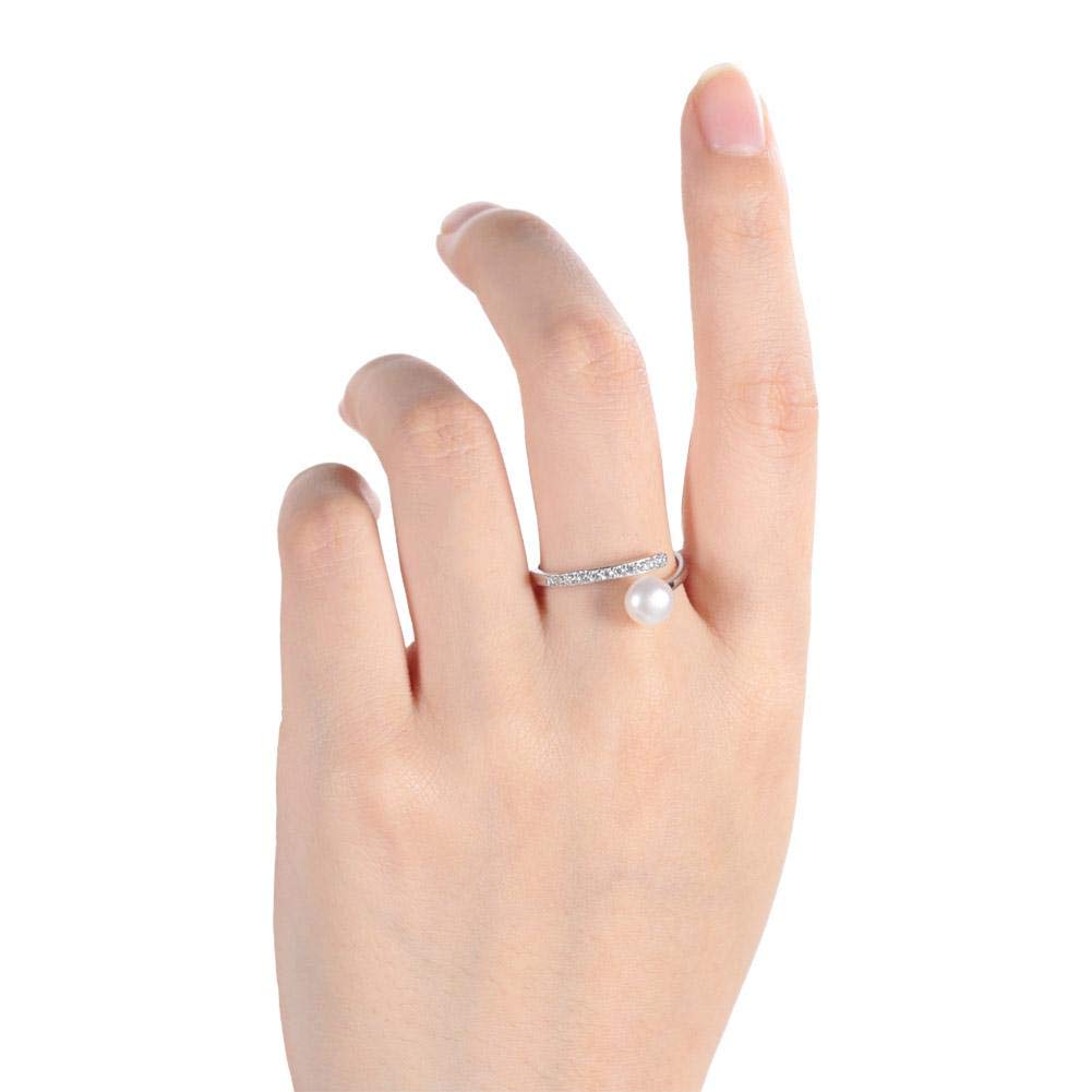 Anillo de plata esterlina, anillo personalizado elegante con apertura ajustable para mujeres, diseño sencillo con Zircon y Faux Pearl, ideal para cumpleaños, compromiso o bodas (tamaño EE. UU. 7)
