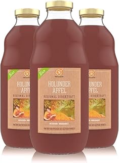 TROPFEN KONTOR Holunder Apfel 3x1 l BIO Apfelsaft 100% Direktsaft Regionaler Holundersaft Naturtr&uuml;b Unbehandelter Muttersaft Ohne Zuckercker Vegan