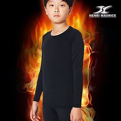 Thermal Underwear Kids Boys Shirts Tops Base Layer Compression Long Sleeve Clk M Black #TOP2