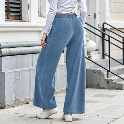 fanmpghleoo Sweatpants That Look Like Jeans Elastic Waist Wide Leg Jean Woman Trendy Boyfriend Denim Pants Loose Cowboy Pants4