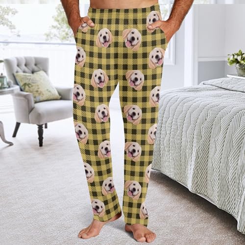 HUTARIO Custom Face Pajama Pants for Men with Photo Pet Dog Cat Pjs Trousers Lounge Sleepwear Bottoms Personalized Gift4