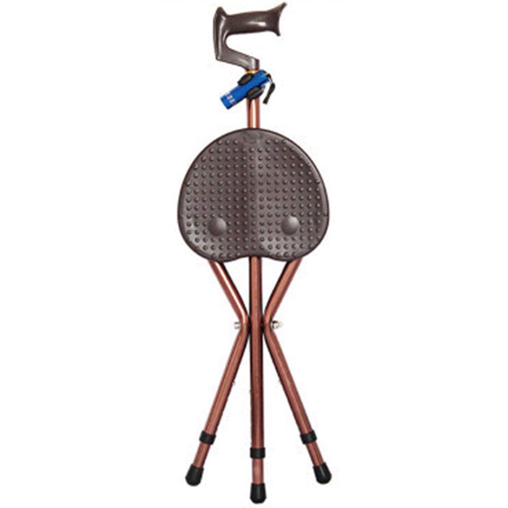 Bastón con Asiento, Altura Ajustable Bastón con luz LED Asiento de bastón 3 Patas Bastón portátil Plegable Aluminio, Marrón_84-93cm (Marrón 84)