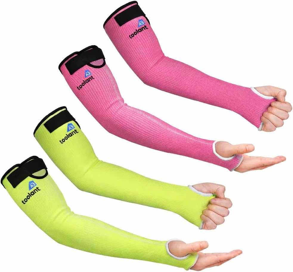 OriStout Cut Resistant Gardening Sleeves with Tumb Hole, Protective Arm Sleeves for Yard Work, Kitchen, Arm Guards for Biting, Pet Grooming, Gardening Gifts for Women, Pink & Green, 2 Pairs