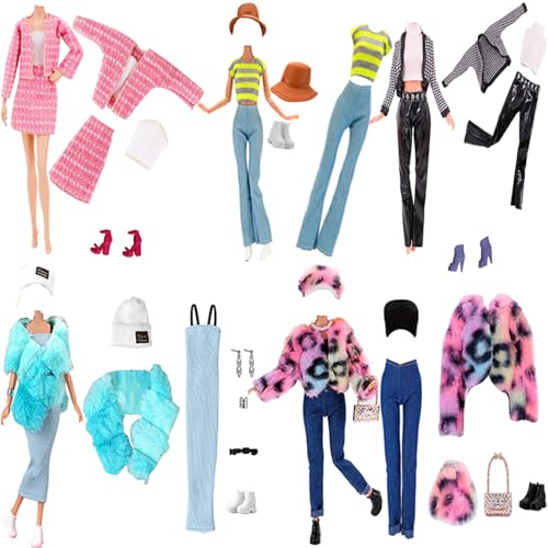 Lance Home® Set of 5 Autumn Clothes Dresses + Trousers Shoes Bag Fashion Hat Coat Wave Stitch for 29 cm Dolls Accessories Baby Christmas Gifts Casual Style