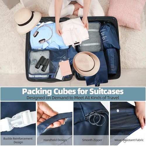 Image of Porslin 8-Set Packing Cubes for Travel Organiser Bags and Packing Bags for Travelling, Luggage Organiser Set with Mesh Travel Clothes Organizer Bag, Shoe Bag, Toiletry Pouch & Laundry Bag