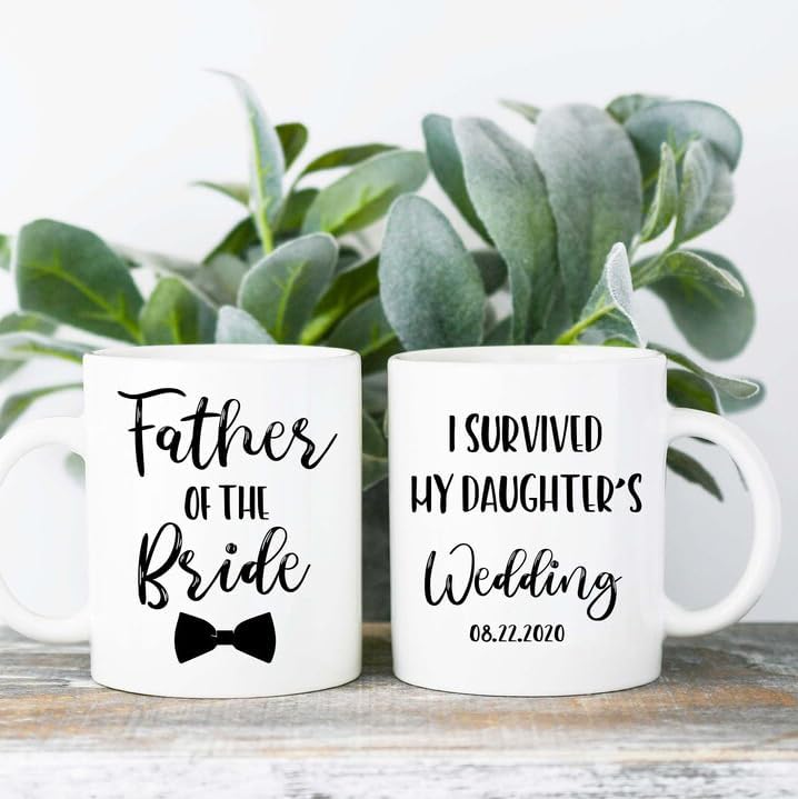 Taza de boda con texto en inglés "I Survived My Daughter", taza de boda para padre de novia, regalo de fiesta de boda, regalo de fiesta nupcial,