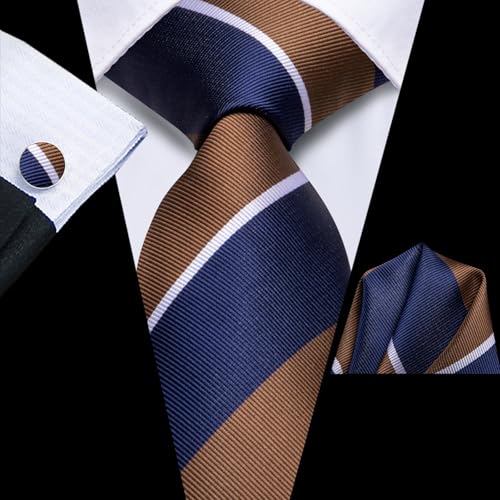 Image of Hi-Tie Mens Paisley Floral Striped Ties Set Silk Necktie and Lapel Pin for Men Pocket Square Cufflinks Set Business Wedding