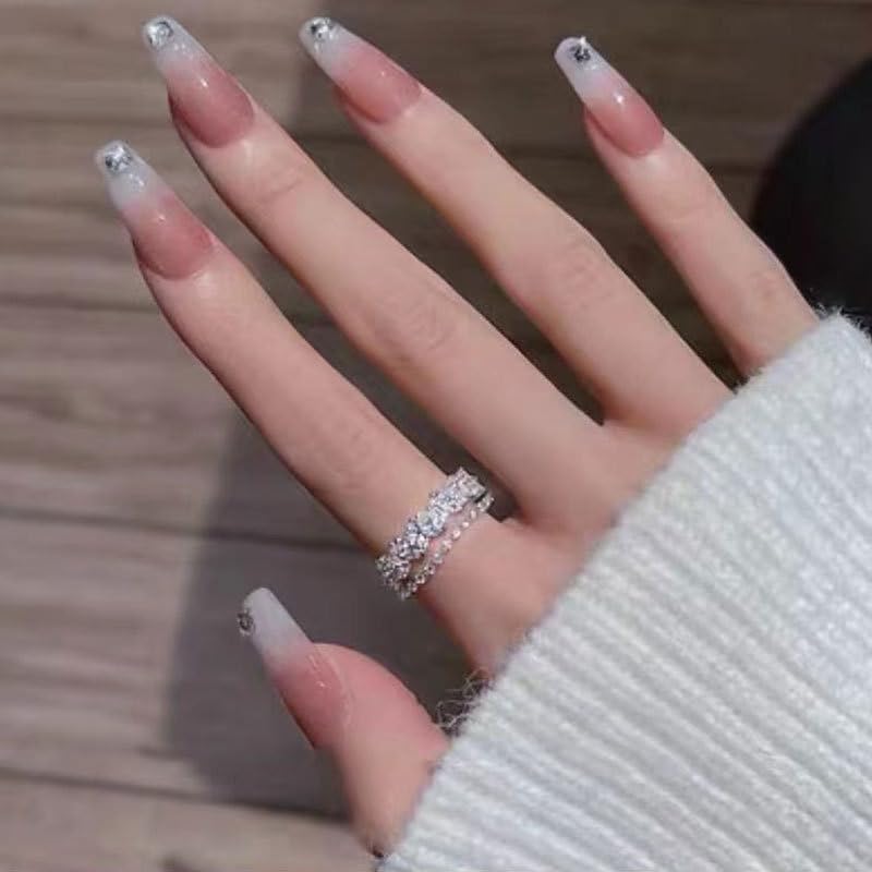 LRGKMCWTOB 925 Sterling Silver Double Layers Diamond Ring for Women, 925 Sterling Silver CZ Simulated Diamond Stackable Ring Eternity Bands for Women, Promise Statement Open Ring for Lover2