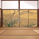 壁紙屋本舗 ふすま紙 シールタイプ ふすま リメイクシート 襖紙 防水 渡辺始興 日本画 自然 植物 花 草 185cm × 100cm 4枚1組 【受注生産品・キャンセル不可】
