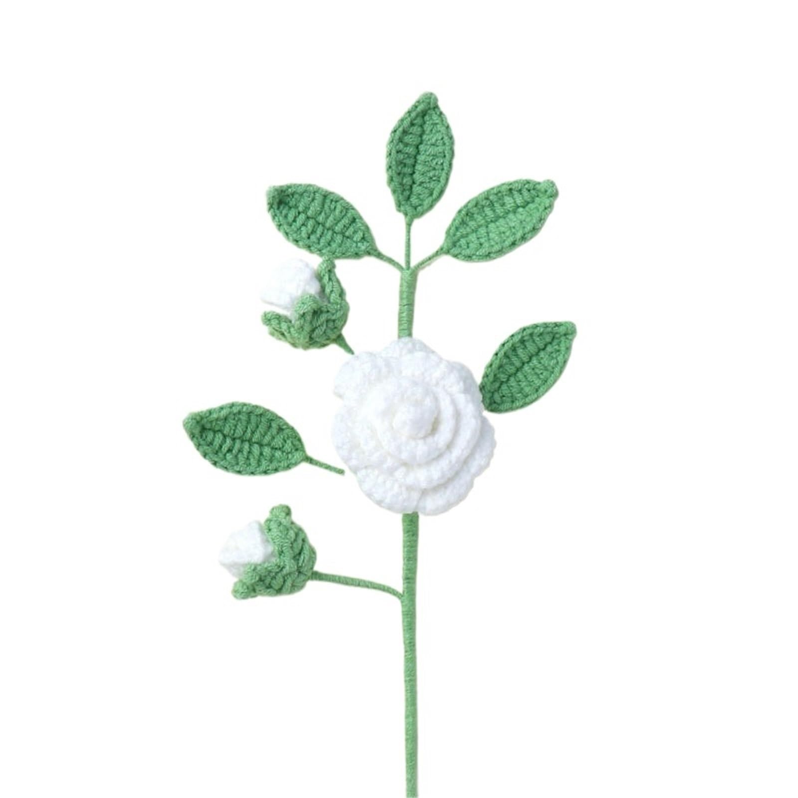 EXKURPOO crochet plant Crochet Flowers Bouquet Kintted Camellia Flower Knit Handwoven Plant Spring Decor for home