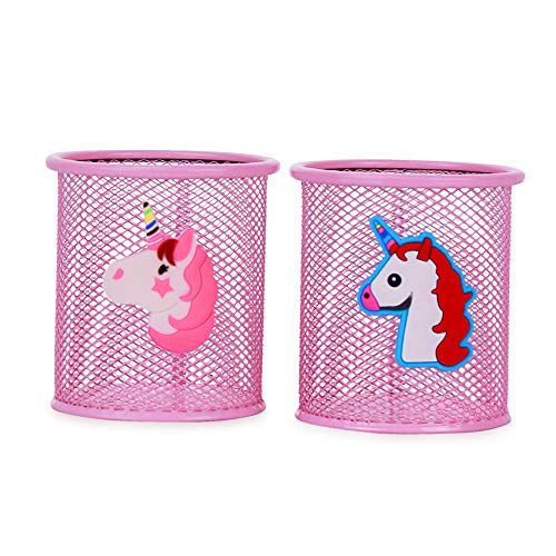 Trycooling Pen Holder Cute Pink Pencil Holder for Desk Cartoon Mesh Pen Cup Caddy Box Makeup Brush Holders for Girls - 2 Pack