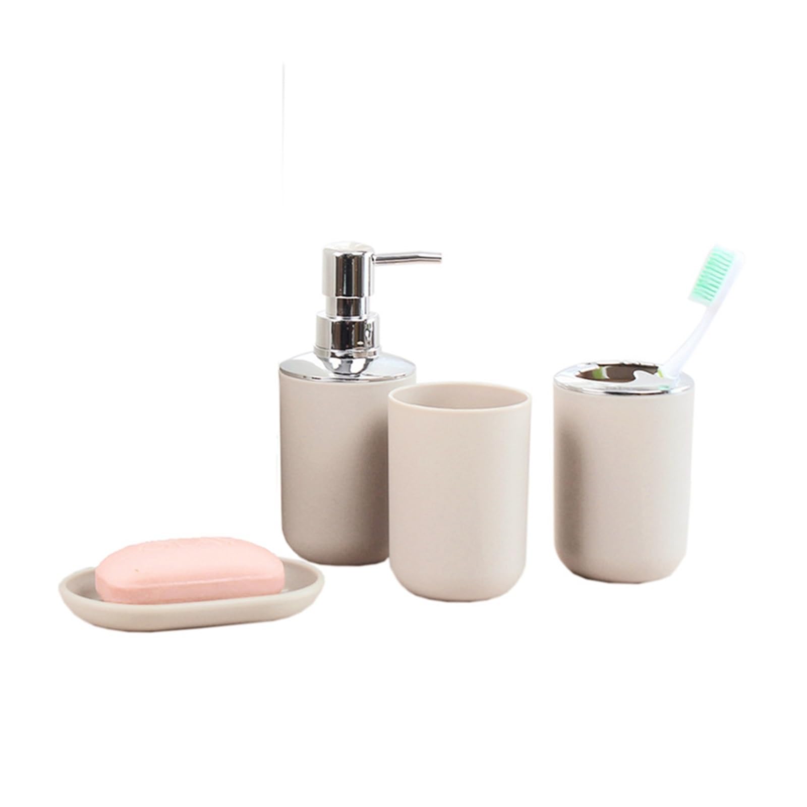 Bathroom Soap Dispenser Set 4pcs Luxury Bathroom Accessories Plastic Toothbrush Holder Cup Soap Dispenser Dish Toilet Pump Bottle Set(Apricot)