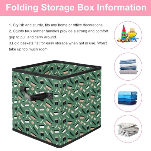 Boîte de rangement pliable cube en tissu vert avec poignées