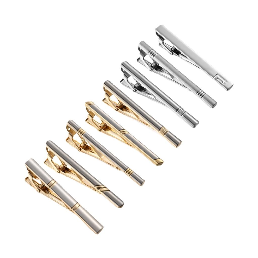 Ensemble de 8 Pinces à Cravate pour Homme avec boîte, Couleur Or, Accessoires, Boutons de Manchette, Pince à Cravate (D comme sur l'image)