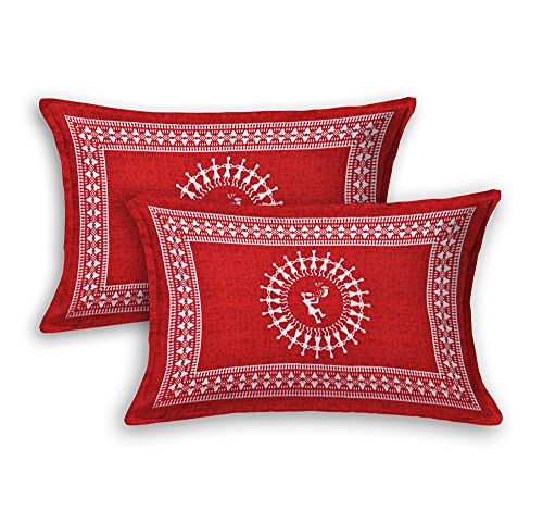 Image of RajasthaniKart Pure 100% Cotton Double Bed Sheet with 2 Pillow Covers (Bedsheet for Double Bed Cton, Red, 5275)
