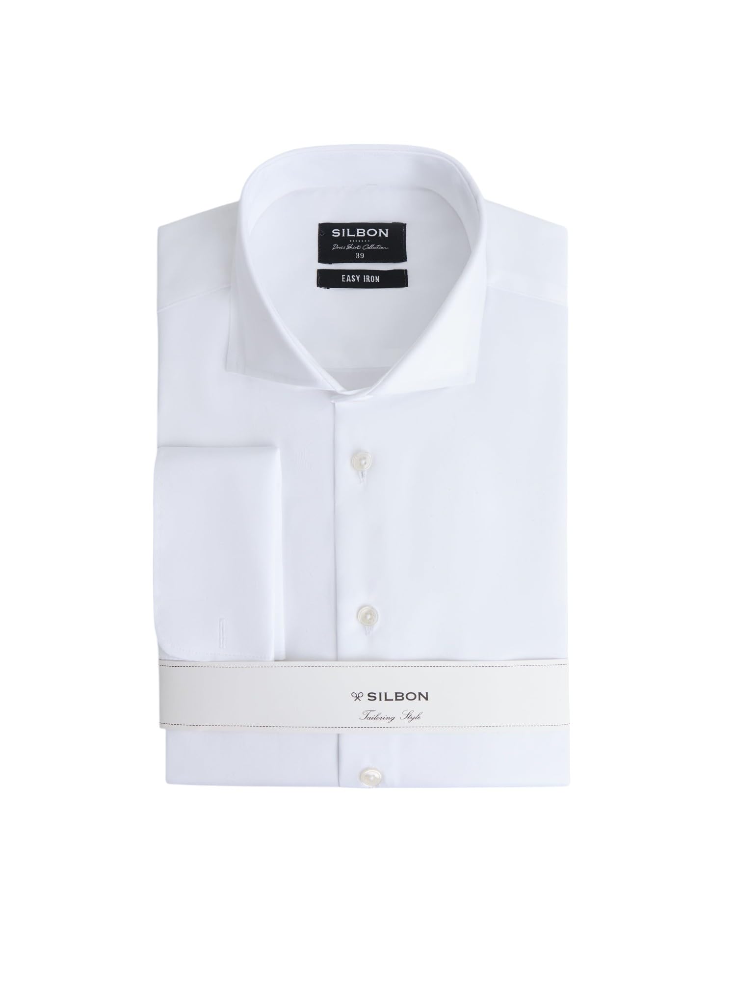 SILBON Camisa Vestir Easy Iron Puño Doble Manga Larga para Hombre