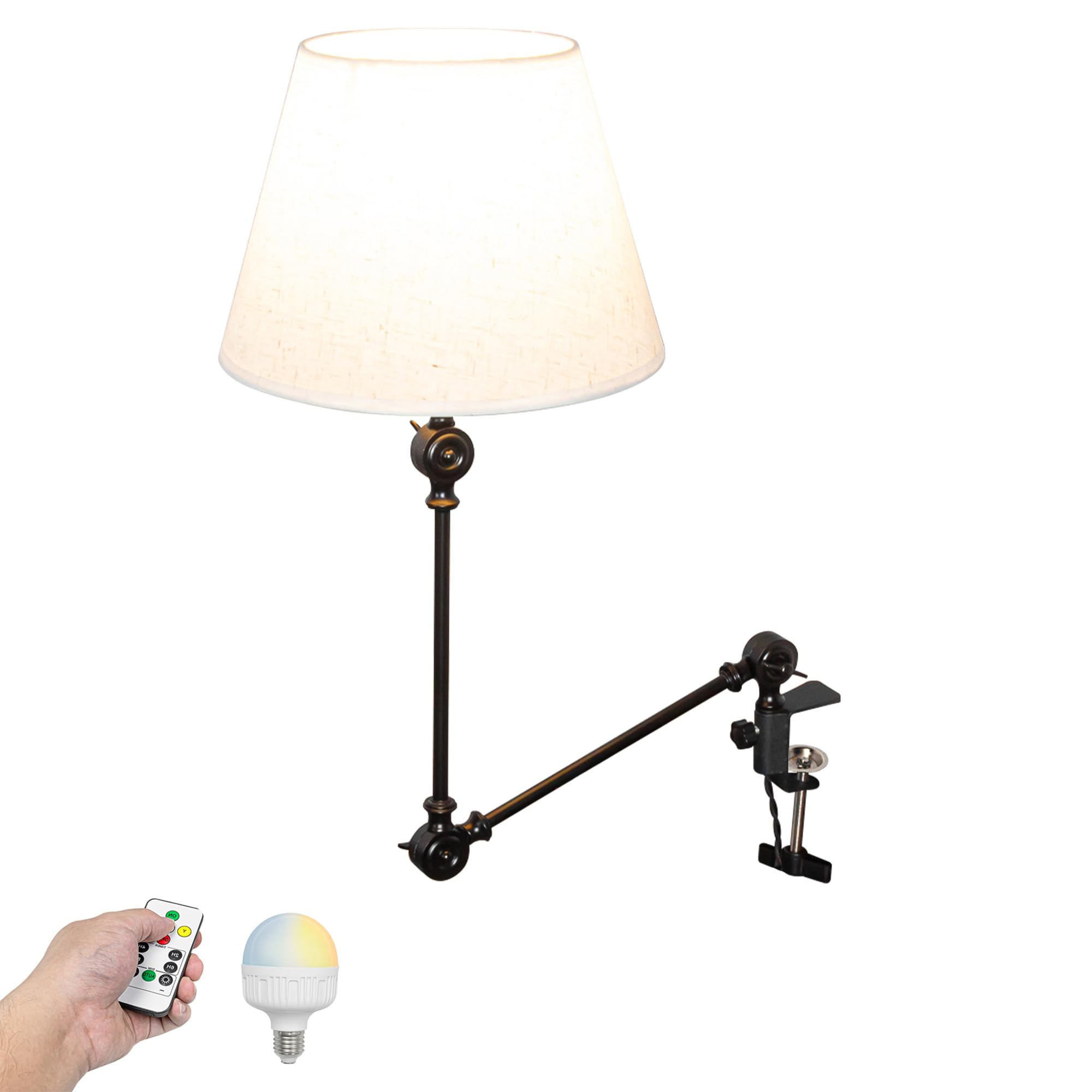 Wiederaufladbar Klemmleuchte mit Fernbedienung, Einstellbar Clip auf Schreibtisch Leselampe,Dimmbar Clamp Nachttischlampe mit Flexarm für Schreibtisch Nachttisch Regal TD0753