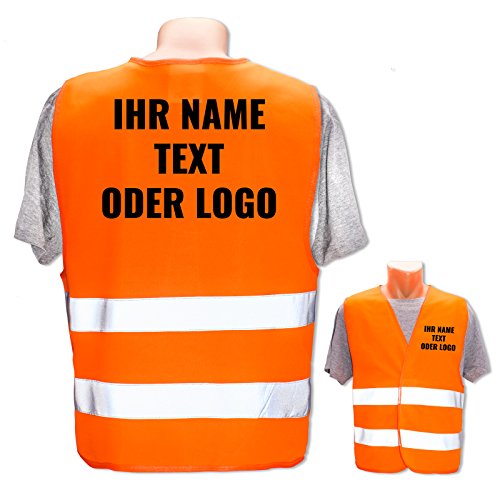 Hochwertige Warnweste direkt selber gestalten * eigener Aufdruck mit Text Logos Grafiken Designs, Position & Druckart:Rücken + Front/Standard-Druck, Farbe & Größe:Orange/Größe XL/XXL
