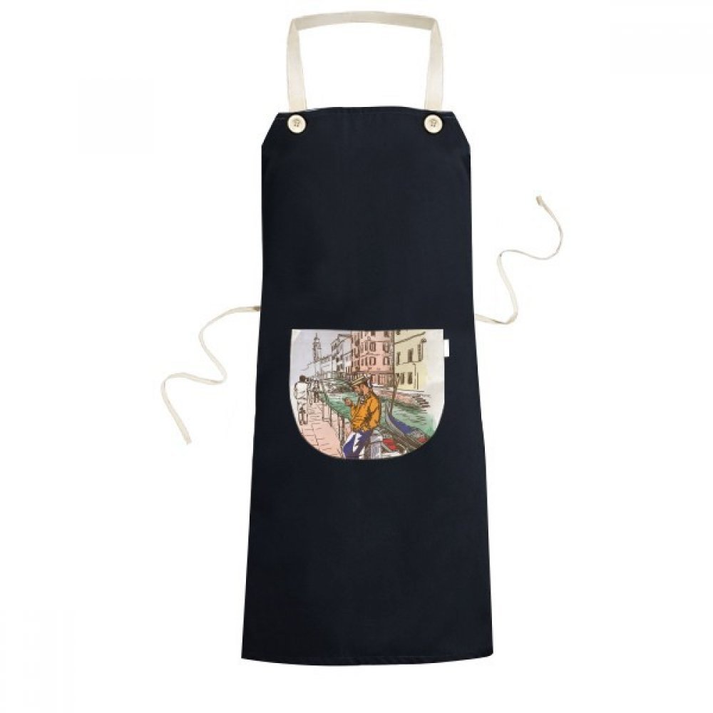 Tablier de cuisine Florence Italie avec bavoir et poche pour femme noir 70x67cm