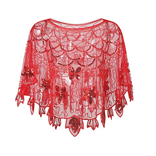 Vpang Womens Gatsby 1920s Shawl Wraps Beaded Sequin Evening Cape Bridal Shawl Capelet Flapper Bolero Cover Up