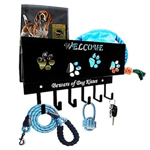 Dog Leash Holder for Wall, Storage and Mail Organizer, Key Holder Wall Mount With 6 Hooks – Leash, Stuff, Key, Letter, Sunglasses Organizer for Entryway, Farmhouse