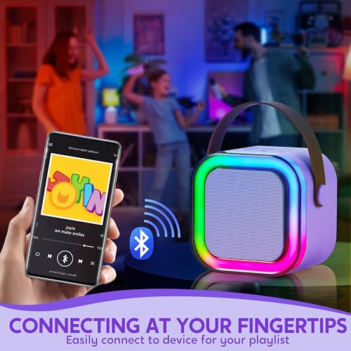 Image of SYNCFUN Karaoke Machine, Mini Karaoke Machine with 2 Wireless Microphones for Kids and Adults, Bluetooth Speaker Toys, Birthday Girls Gift for Ages 3,4, 5, 6,7, 8,9,10,11,12+ Years Old(Purple)