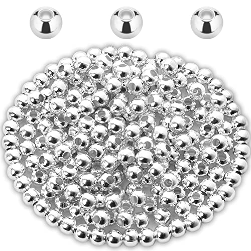 Lot de 200 perles d'espacement en argent de 5 mm pour la fabrication de bijoux, perles en métal plaqué argent avec trou en acier inoxydable, collier,...
