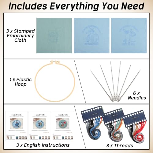 Image of Mindsoft 3 Set Needlepoint Kit for Beginners with Hoop,Raccoon