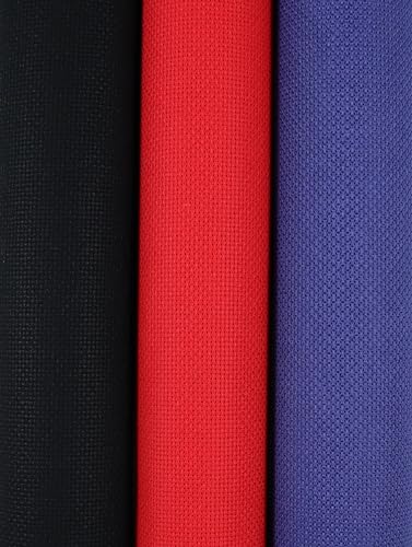 Image of KCS 3 pc of 15 inch x 18 inch(38cmx45cm) Counted Cross Stitch Cotton Aida Cloth Needlework Rolled Fabric Box,18CT,Red+Royal Blue+Black