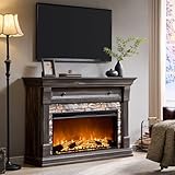 OKD 52' Farmhouse Electric Fireplace TV Stand with Mantel & Cabinet, 36' Freestanding Electric Fireplace Heater with Remote Control, Adjustable 3D Flame Effect, Dark Rustic Oak