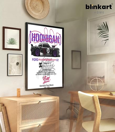 Image of BLINKART Hoonigan /Ford Mustang Hoonicorn Framed Posters Gift Items Boys Room Wall Decoration Bedroom Office Studio Synthetic Wood Frame & Acrylic Glass Ready to Hang - 18x12 Inch, (A4 Size)-CAR-206