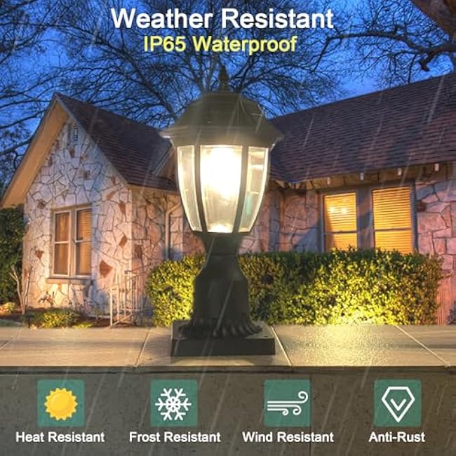 Solar Post Lamp Lights Dusk to Dawn Post Light Solar Motion Sensor Lights with Pier Mount Base