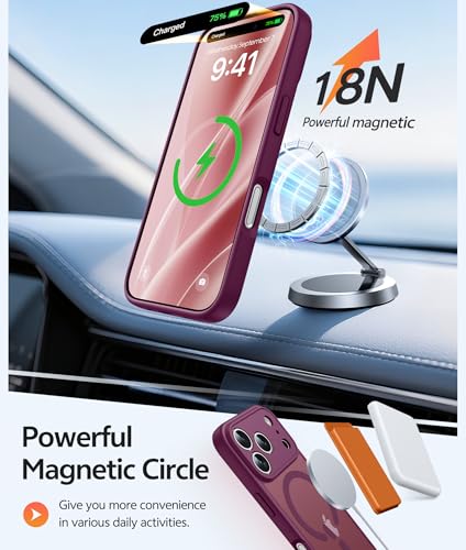 Image of FNTCASE for iPhone 17 Pro Max Case: [Compatible with Magsafe] Translucent Matte Cases with [Full Camera Protection] [Screen Protector] Military Grade Shockproof Protective Phone Cover - Wine Red