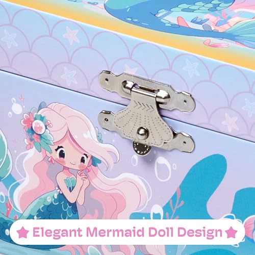 Image of Jewelkeeper Girls Musical Jewelry Box, Mermaid Style | Durable Pine Fiberboard, Soft Pink Lining, The Beautiful Dreamer Tune, 6x4x3.5in