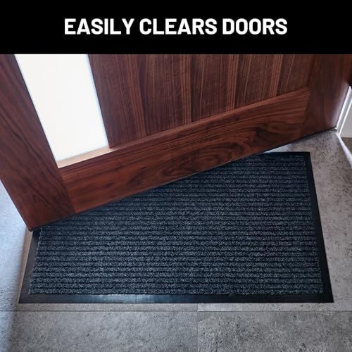 Sierra Concepts 2Pack Striped Door Floor Mat -Indoor Outdoor Rug Entryway Welcome Mats with Rubber Backing for Shoe Scraper, Ideal for Inside Outside High Traffic Area, Gray & Black 30x17,Rectangular