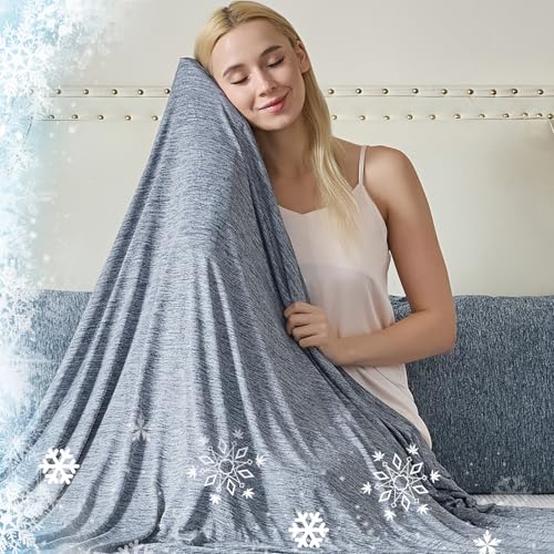 Image of CHOSHOME Cooling Blanket for Hot Sleepers Lightweight Summer Cold Thin Blankets for Sleeping, Hot Flashes Night Sweats, Soft Blanket for Bed, California King 96 inch x 102 inch, Navy Blue