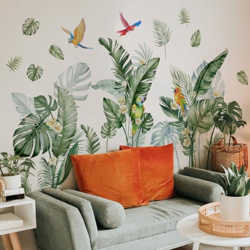 SHUCHING Pegatinas de Pared Hoja de Palmeras, Vinilos Decorativos Tropicales Plantas, Adhesivos Pared para Salon Baño Dormitorio Habitación Oficina